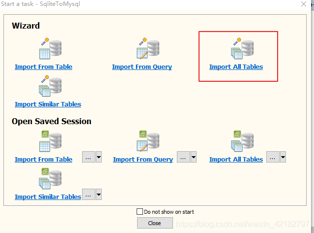 选择Import All Tables