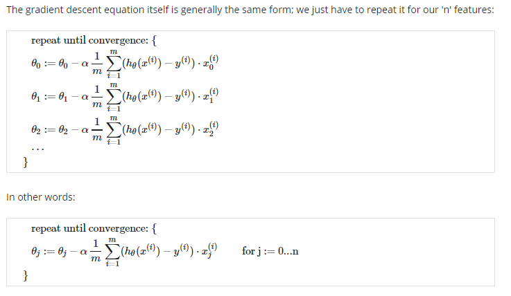 gradient descent for multiple variables