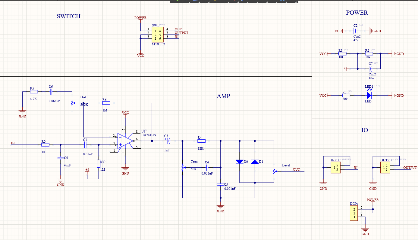 自制电吉他效果器diypcb三原理图与封装上