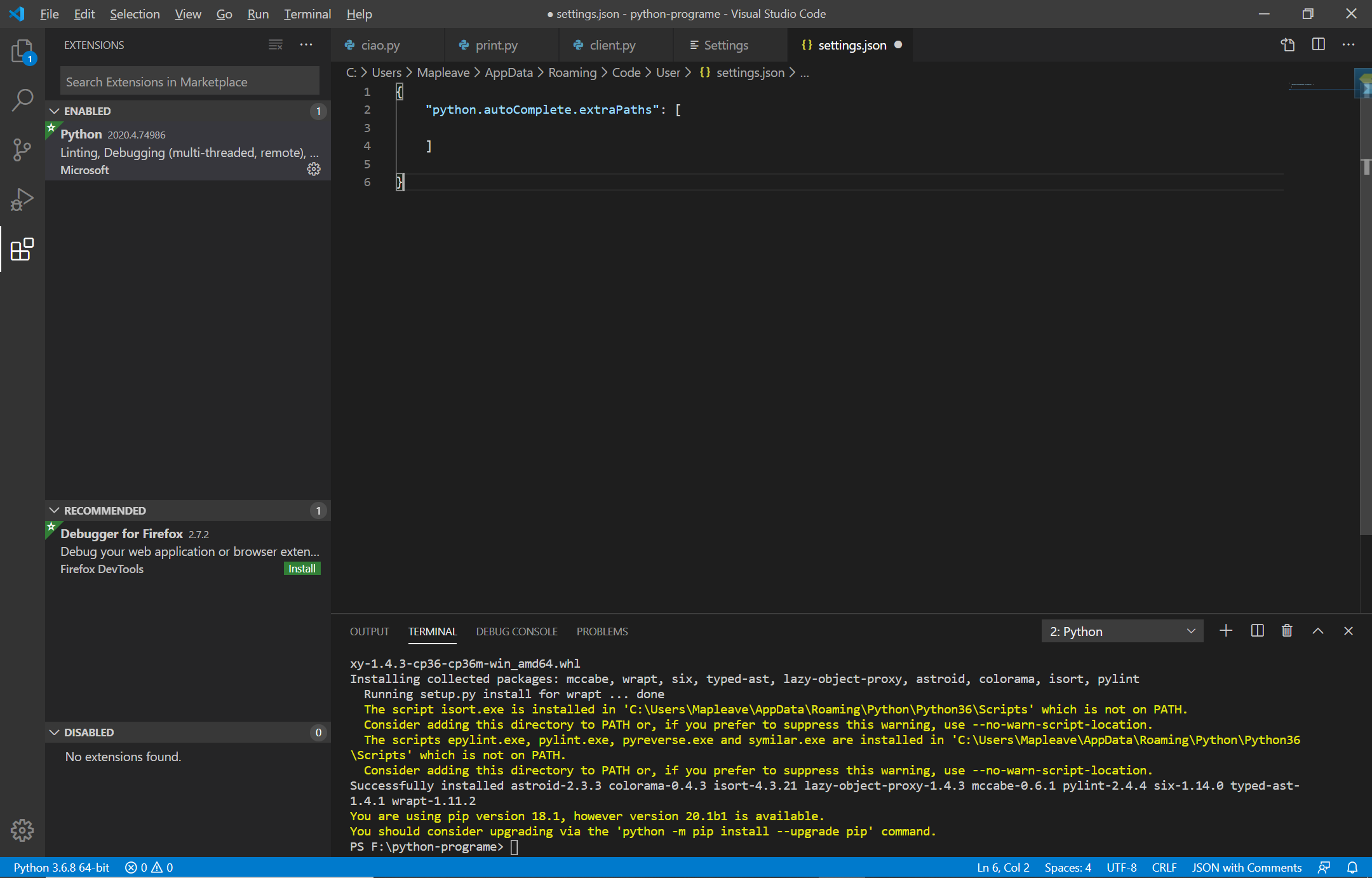vscode 找不到 python 解析器_python.defaultinterpreterpath-CSDN博客
