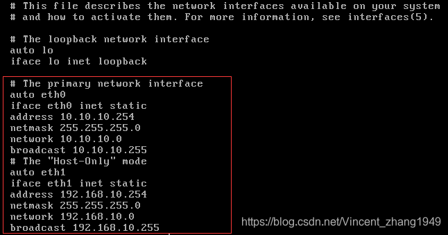 vim /etc/network/interfaces