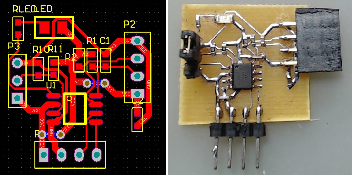 ▲ PCB版图和焊接后的电路