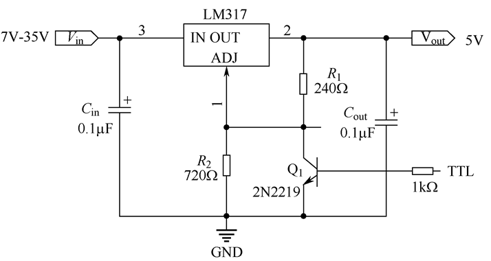 图3.42  具有电子关断的5V逻辑电压调节器