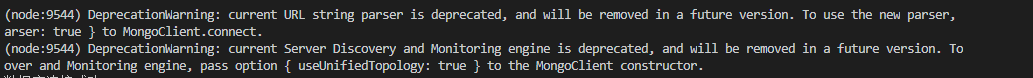 nodejs连接mongodb数据库警告问题 {useNewUrlParser: true,useUnifiedTopology: true}