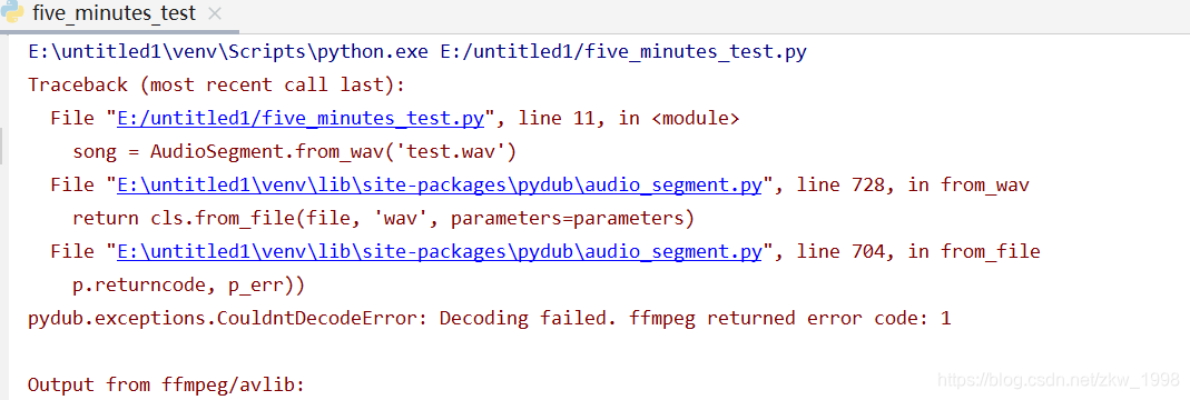 Python报错-pydub.exceptions.CouldntDecodeError: Decoding failed. ffmpeg ...