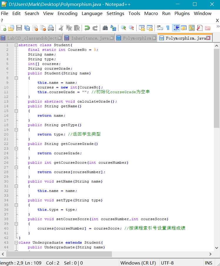 Java实验（3）：类与继承、Java的多态_(4)现在请在程序polymorphism类的main()方法中添加如下语句:student ...