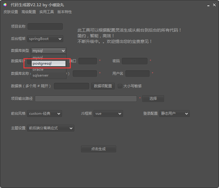 《一款优质的代码生成器—Java代码生成器加入postgresql数据库、HikariCP连接池、swagger2支持！》