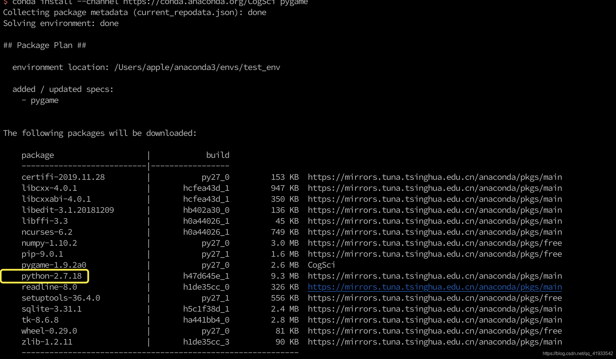 pygame报错:PackagesNotFoundError: The following packages are not ...
