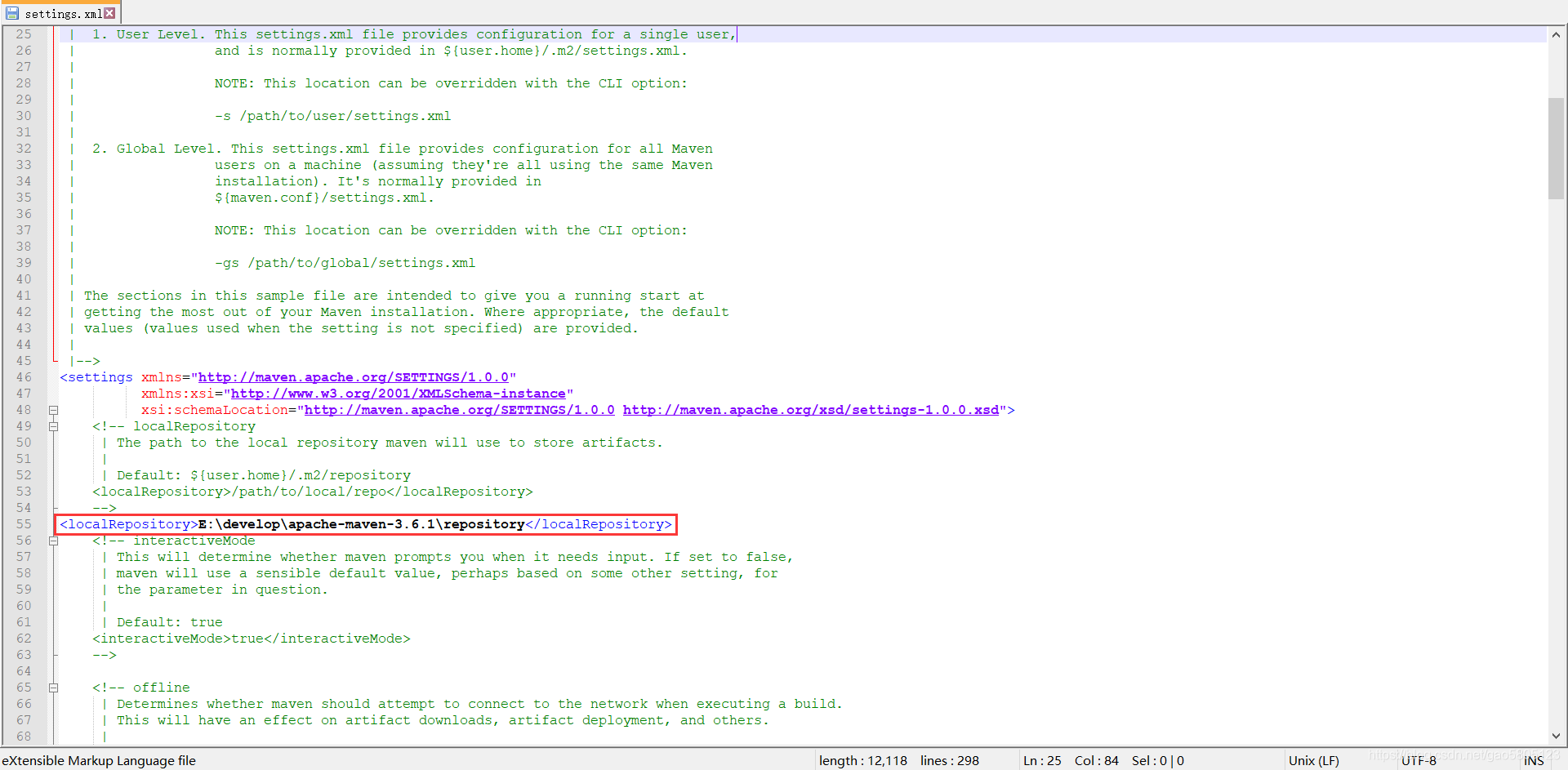 修改localRepository标签中的本地仓库路径