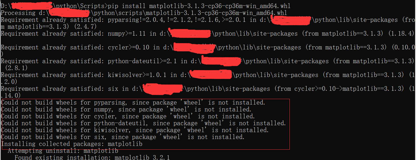 安装matplotlib报since package ‘wheel‘ is not installed_since package ...