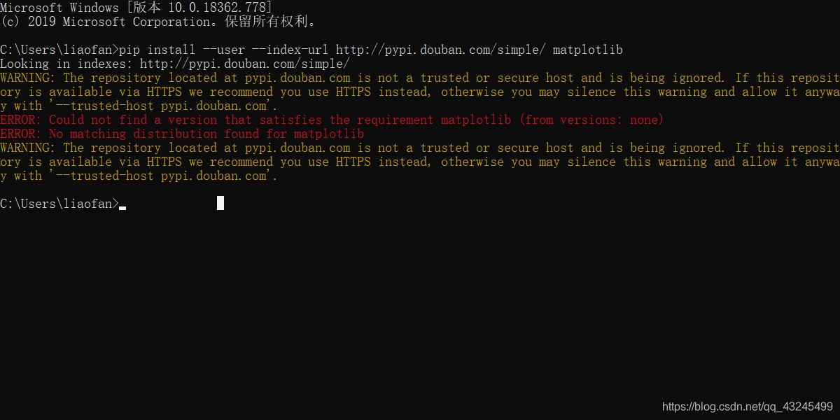 Pycharm:从国内镜像导入matplotlib库时安装失败_error occurred when installing package ...