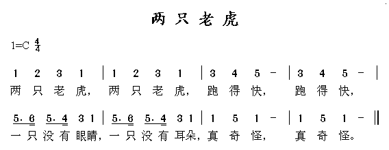 两只老虎电子琴谱数字图片