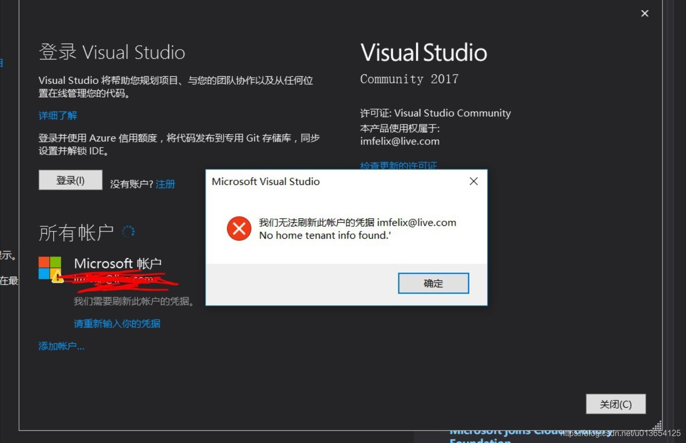 VisualStudio 无法登录