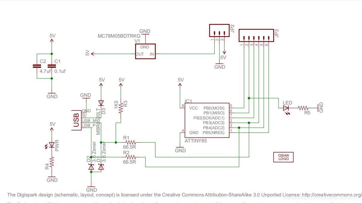 2)lilypad attiny85 與 arduino isp接線 接線如下: arduino–》