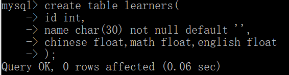 创建一个learners表