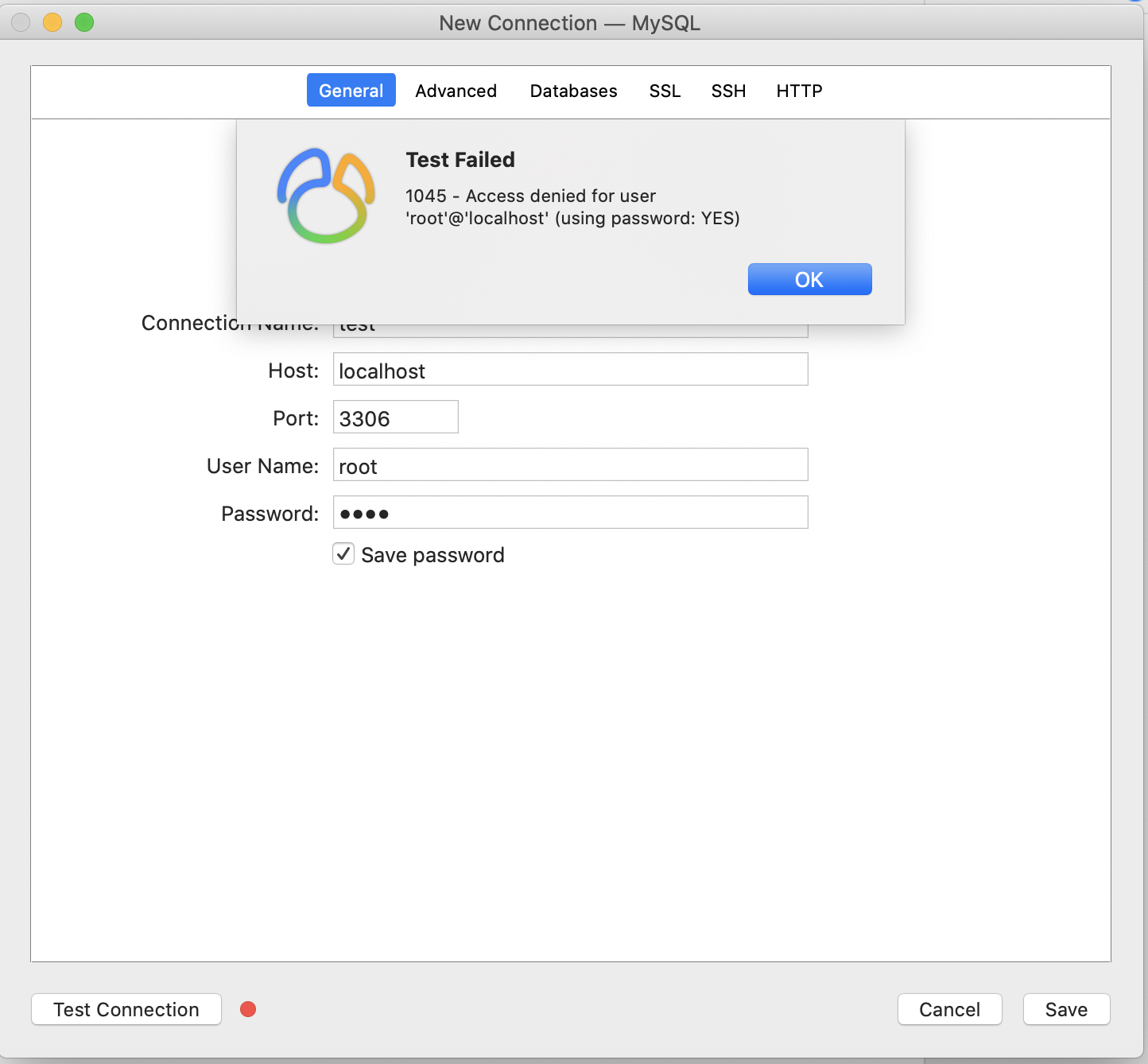 mac mysql error 1045: access denied for user 