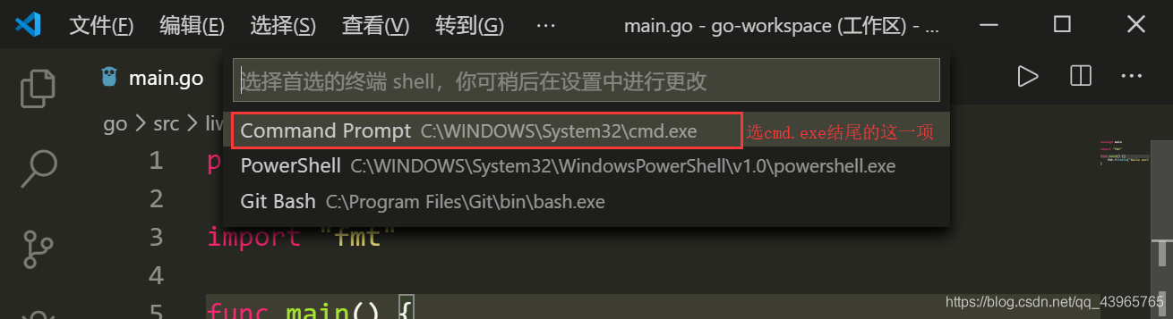 [外链图片转存失败,源站可能有防盗链机制,建议将图片保存下来直接上传(img-wrGo13Ip-1589045440902)(C:Users15780Desktopgo1.从零开始搭建Go语言开发环境.assetsvscode_shell3.png)]