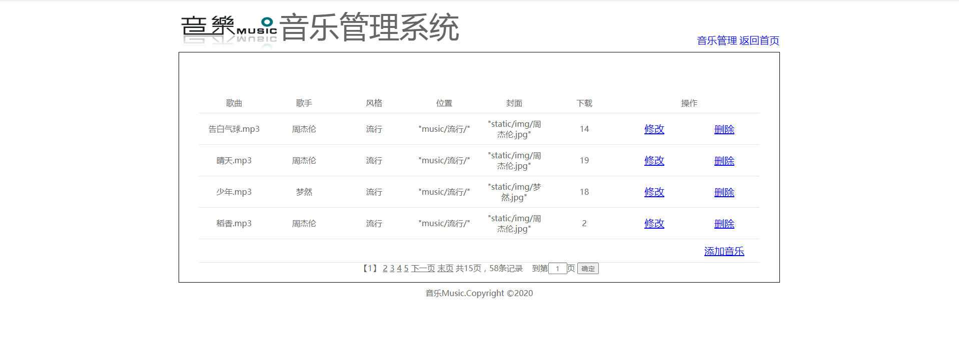一个简单的音乐网站项目
