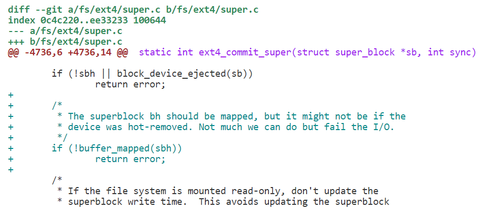 ext4 commit super bug
