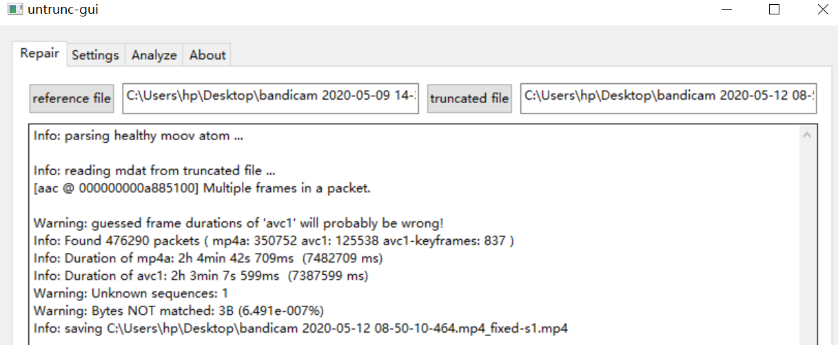 记一次bandicom录制的mp4文件损坏修复