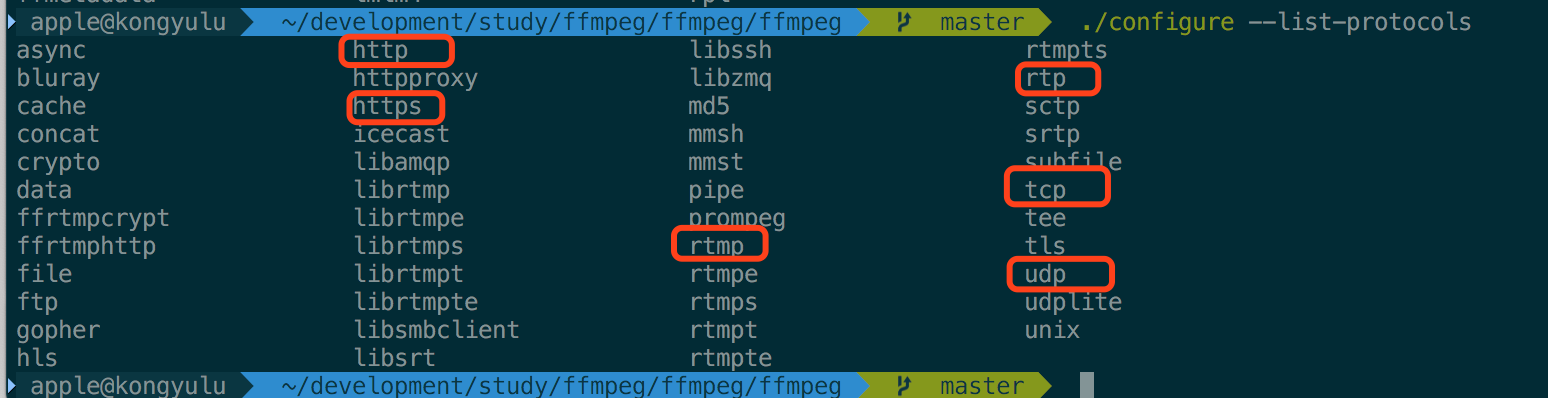 查看FFmpeg的流媒体协议