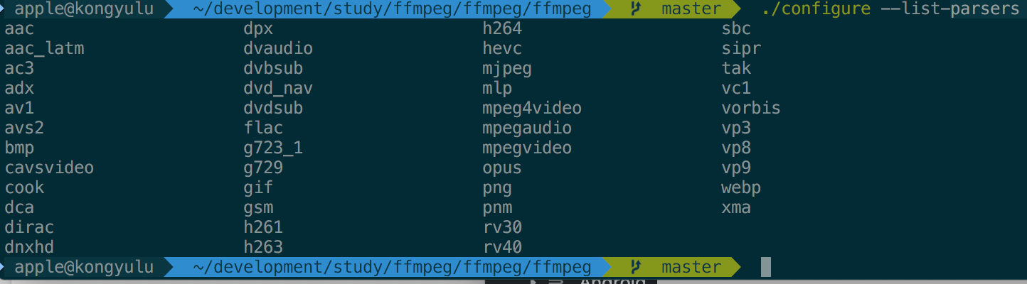 查看FFmpeg支持的解析器