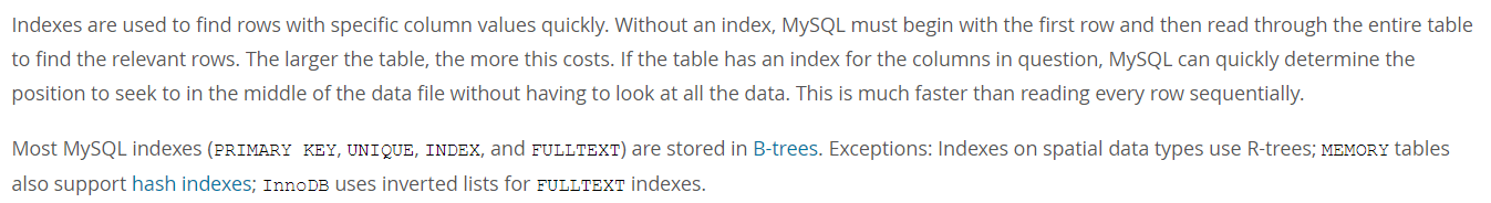 MySQL官网解释索引