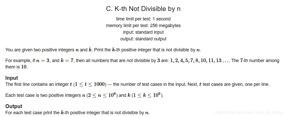 K-th Not Divisible by n（1）
