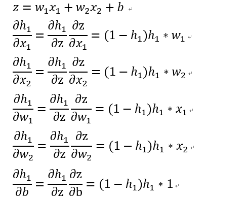 针对变量 x1,x2,w1,w2,b 进行求导
