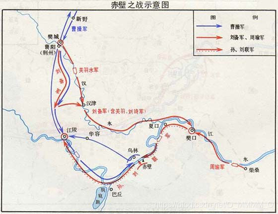 [外链图片转存失败,源站可能有防盗链机制,建议将图片保存下来直接上传(img-d65GH7BM-1589713646931)( ./images/threeKindoms/12赤壁之战示意图.jpg)]