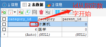 创建表id自动增长，且id从指定数字开始增长