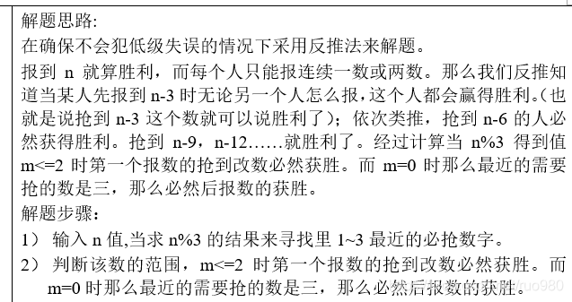 这是传统的数学报数游戏。当我们去用反推法时问题变得十分简单