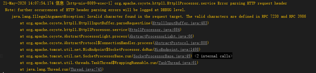 出现java.lang.IllegalArgumentException: Invalid Character Found In The ...