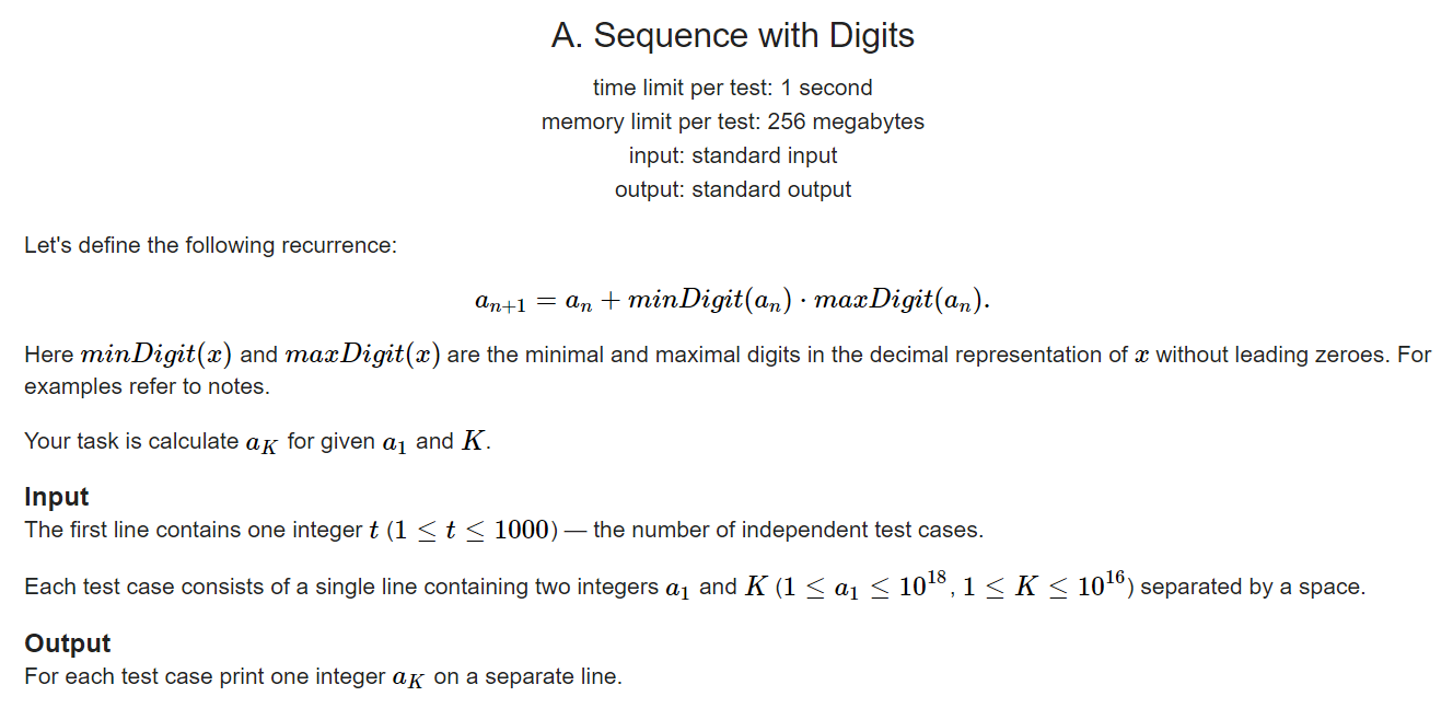Codeforces Round #643 (Div. 2) A. Sequence with Digits - Programmer Sought