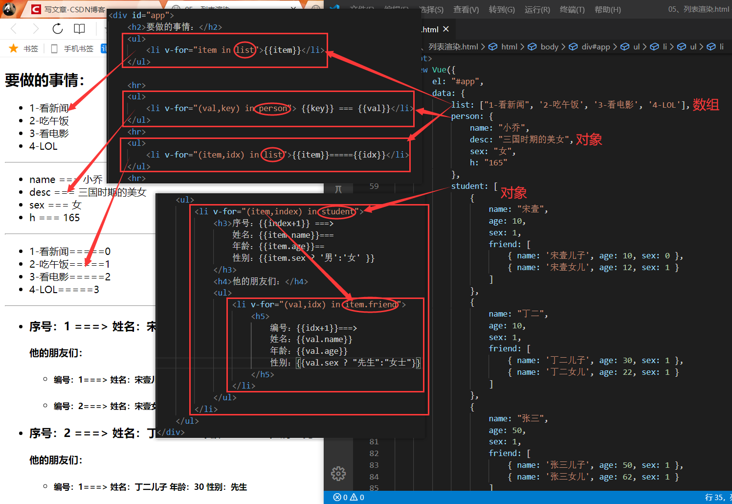 Vue.js-Day01-AM【第一次学习-安装、基础使用(引入方式)、数据展示、指令介绍(v-html、v-text、v-bind、v-if、v-for】javascript卢已好运哒~-