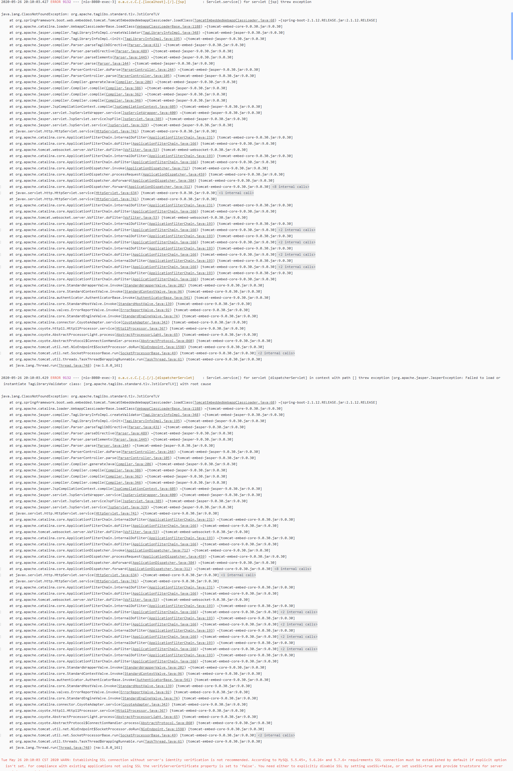 ERROR 9132 [nio8080exec3] o.a.c.c.C.[.[localhost].[/].[jsp