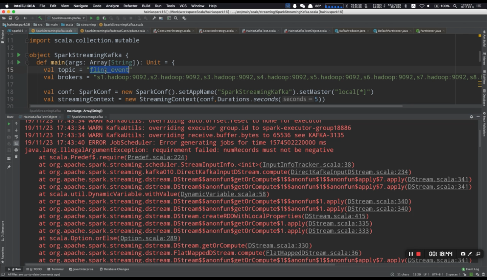 spark+kafka报错java.lang.IllegalArgumentException requirement failed