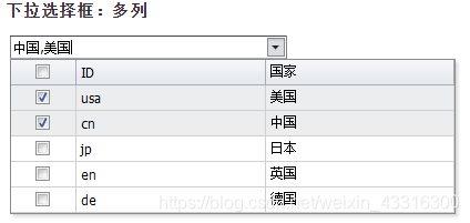 下拉选择框　：多列