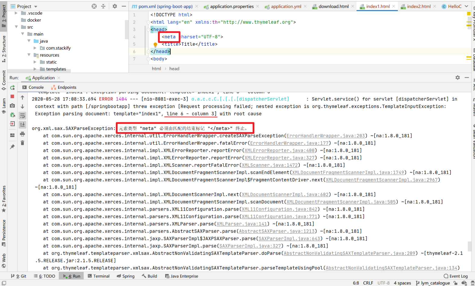SpringBoot Thymeleaf Exception parsing document template=“index1