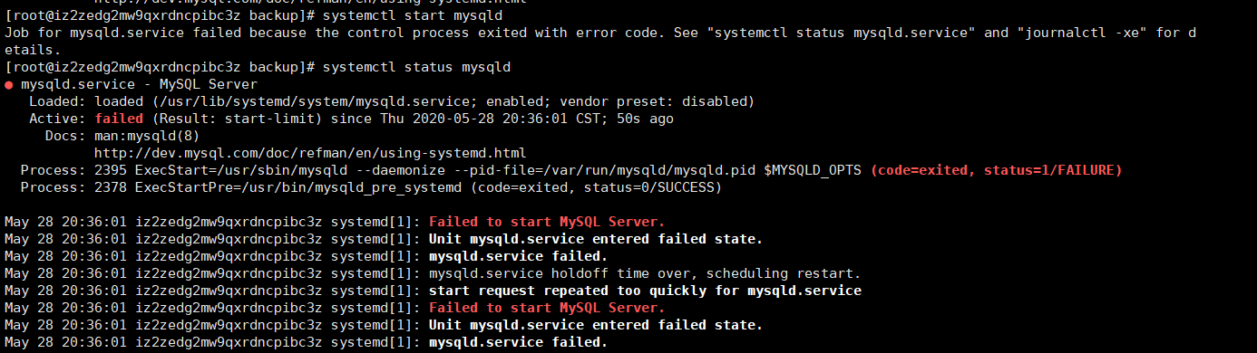 Centos7 Mysql5.7.28 Unit Mysqld.service Entered Failed State.-CSDN博客