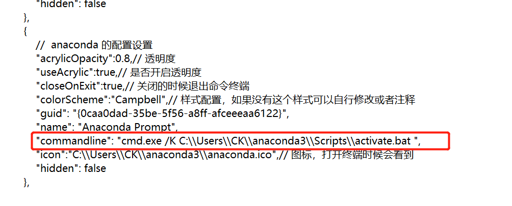 add anaconda prompt to windows terminal