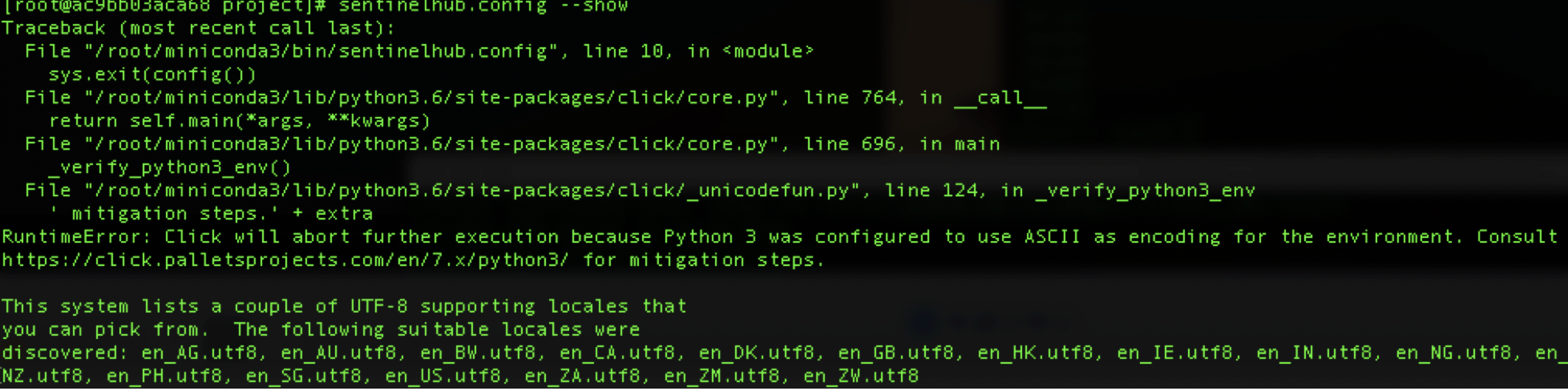 RuntimeError: Click will abort further execution because Python 3 was ...