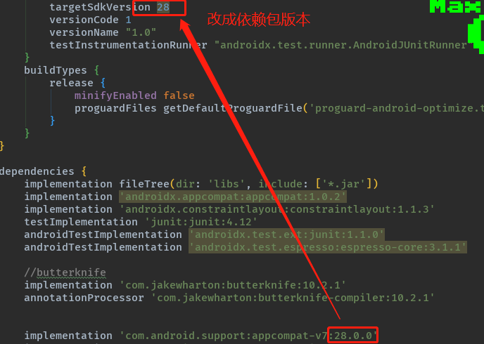 Version 28 (intended for Android Pie and below) is the last version of the legacy support library, s