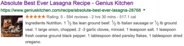 Rich recipe result example