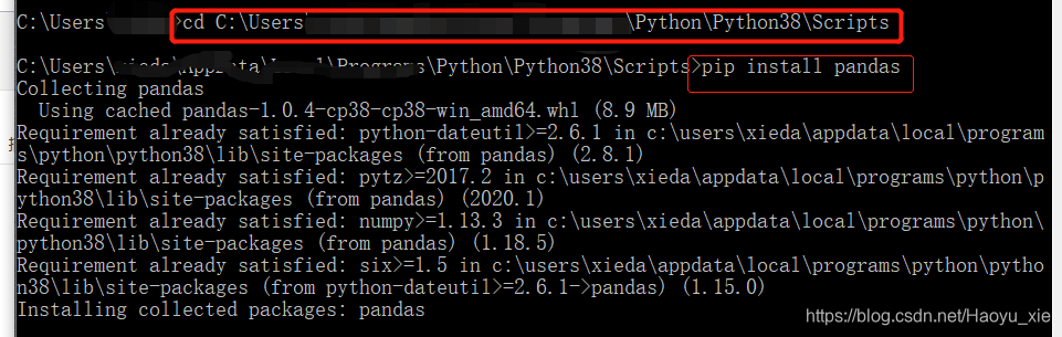 一路cd到IDLE的安装了路径下，再安装pandas包