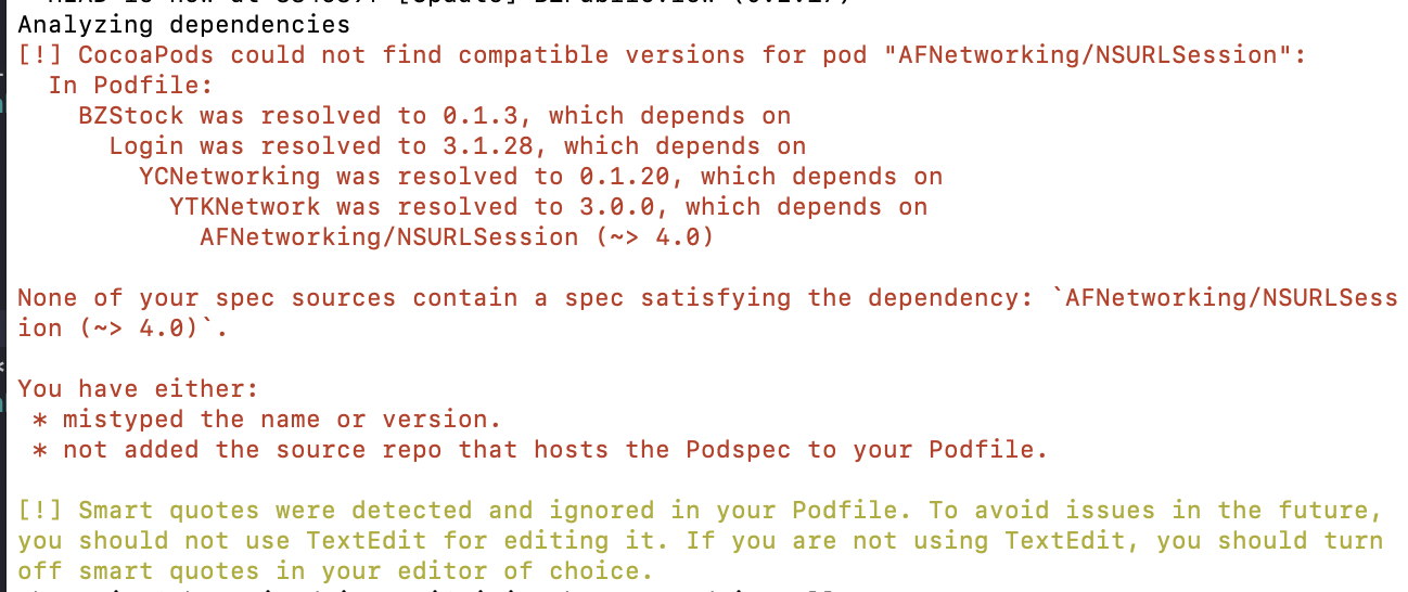 iOS-pod install报错：You have either:  * mistyped the name or version.