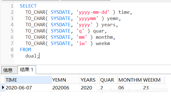 orcale获取周月季年