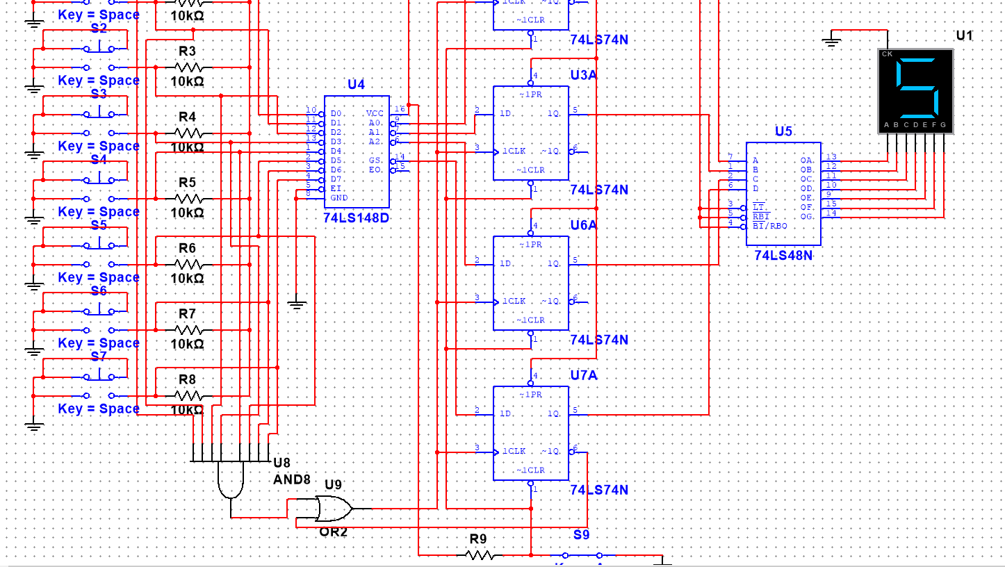 基于74ls148用multisim仿真做8路抢答器_八人抢答器电路原理图-csdn