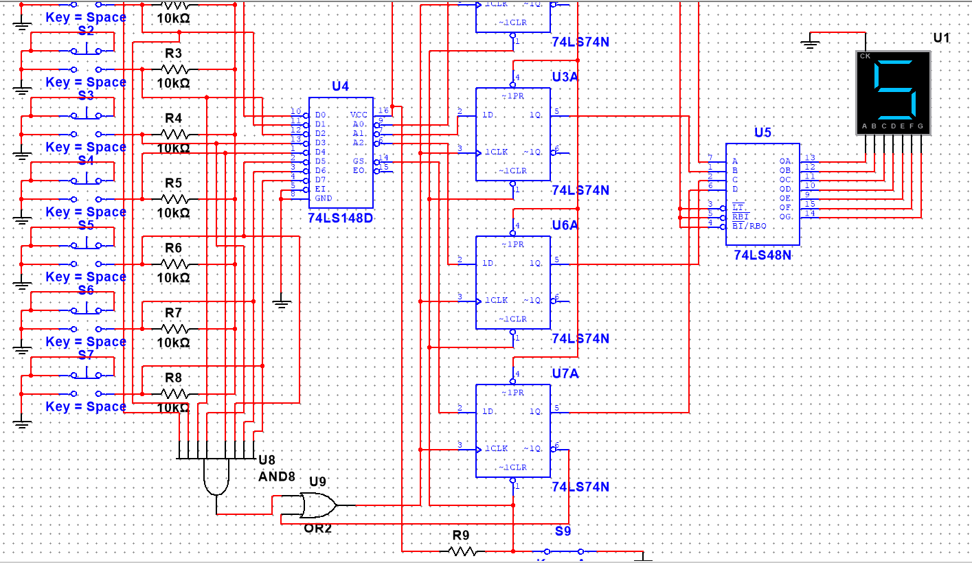 基于74ls148用multisim仿真做8路抢答器