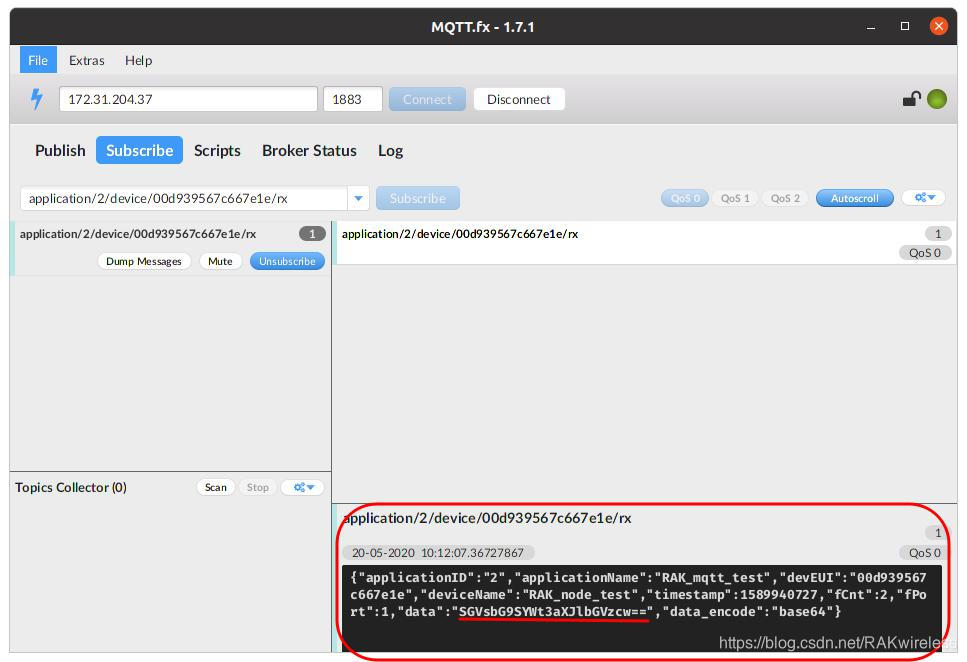 RAK Rui Ke Hui Lian LoRaWAN gateway built-in MQTT server to receive data diagram